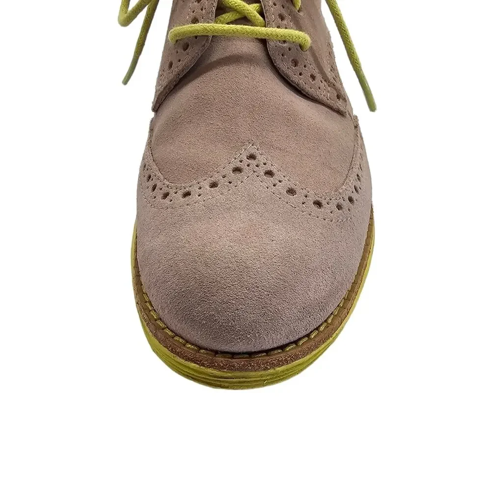 Cole Haan Shoes Womens Size 5.5 Tan Wingtip Oxford Suede Lace Up Chartreuse